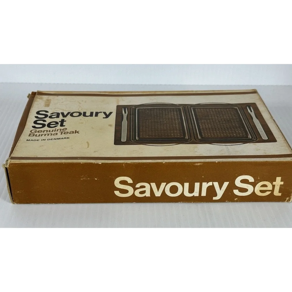 Vintage‎ Genuine Burma Teak Serving Set 5 Piece Made In Denmark Savoury Set NIB